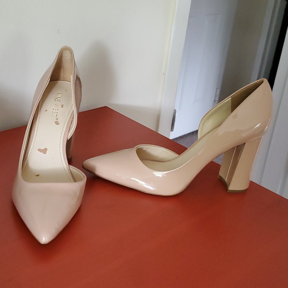 Nude Nine West block heels